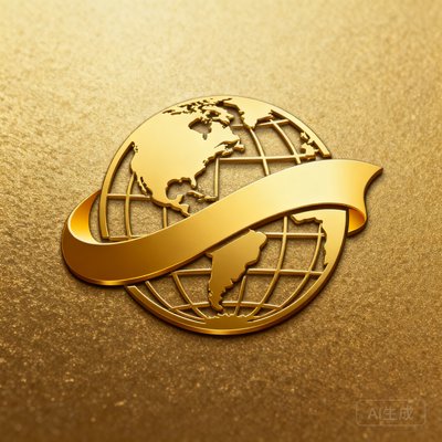 中国国际进口博览会官方标识，金色地球与飘带造型，代表国家级展会的权威形象